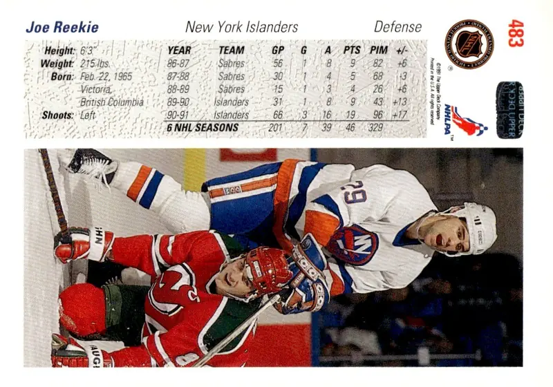 1991-92 Upper Deck #483 Joe Reekie (back)
