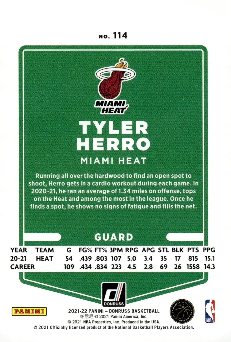 2021-22 Donruss #114 Tyler Herro (back)