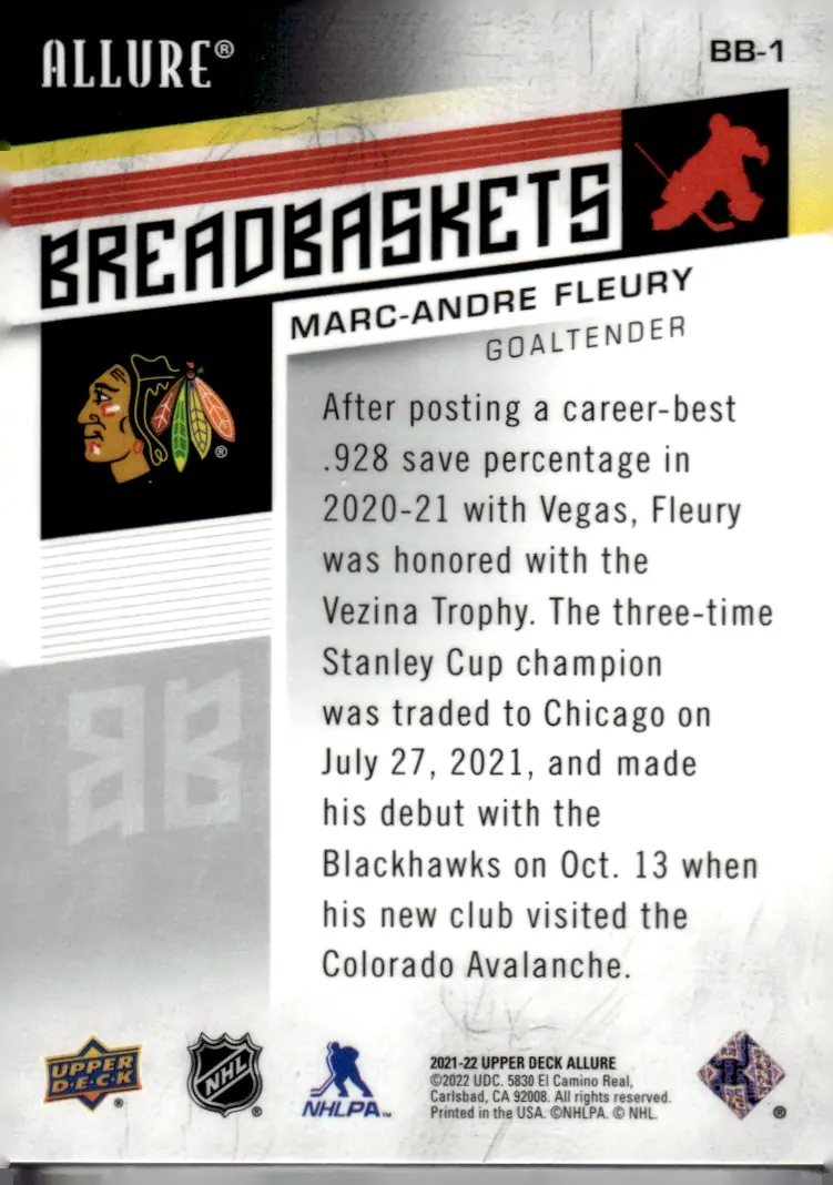 2021-22 Upper Deck Allure #BB-1 Marc-Andre Fleury (back)