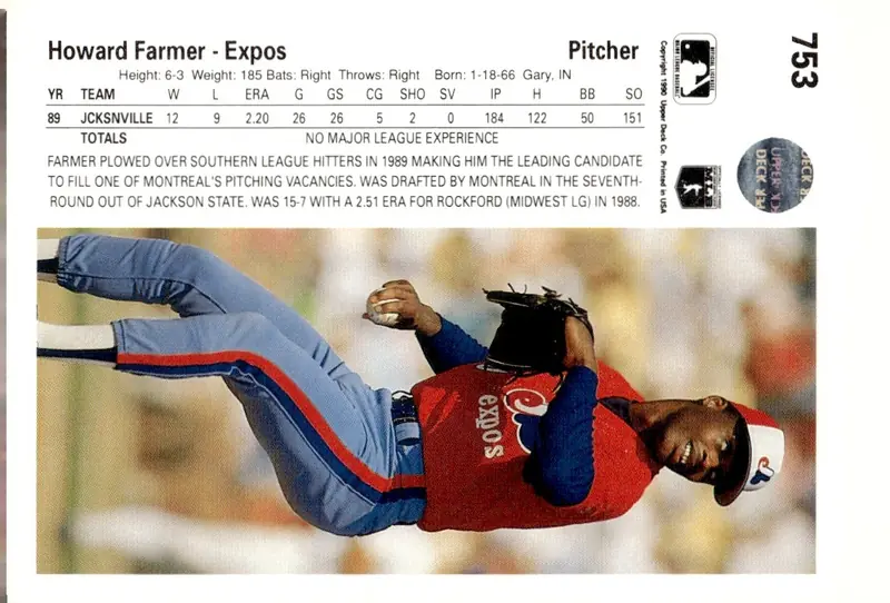 1990 Upper Deck #753 Howard Farmer (back)
