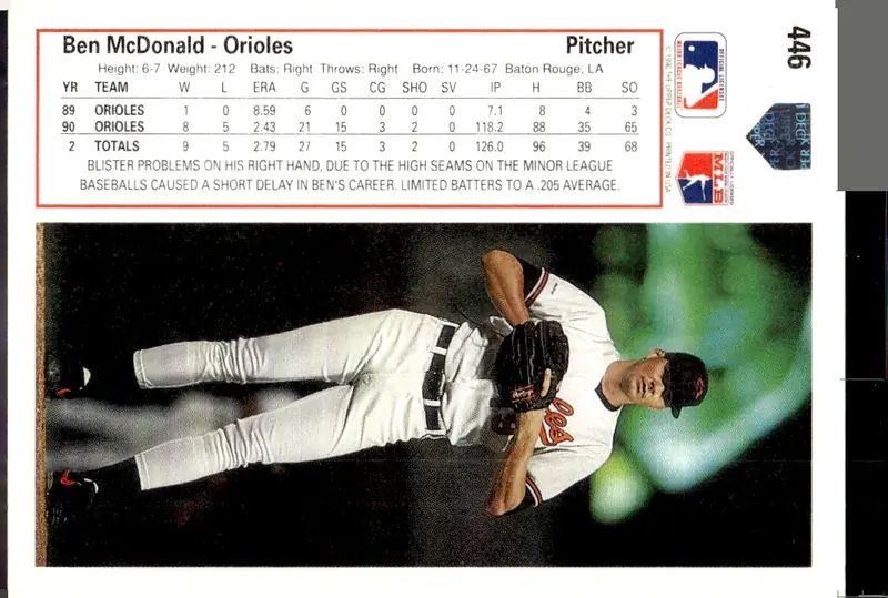 1991 Upper Deck #446 Ben McDonald (back)