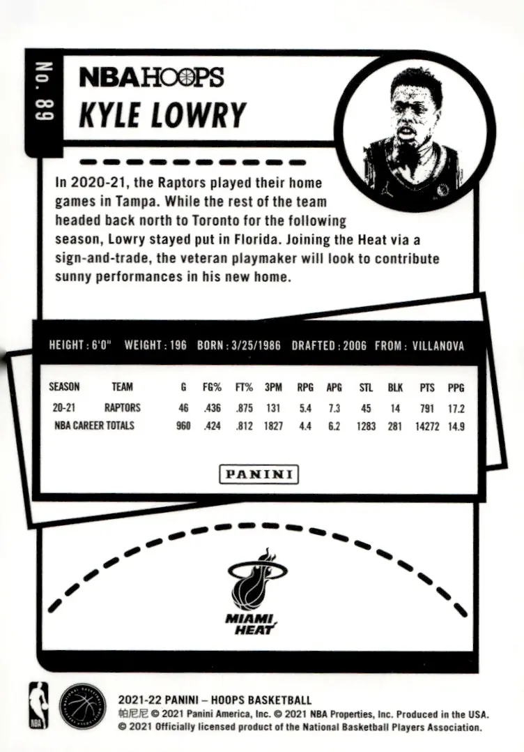 2021-22 NBA Hoops #89 Kyle Lowry (back)