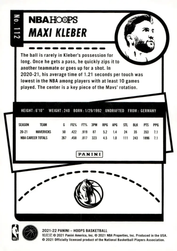 2021-22 NBA Hoops #112 Maxi Kleber (back)