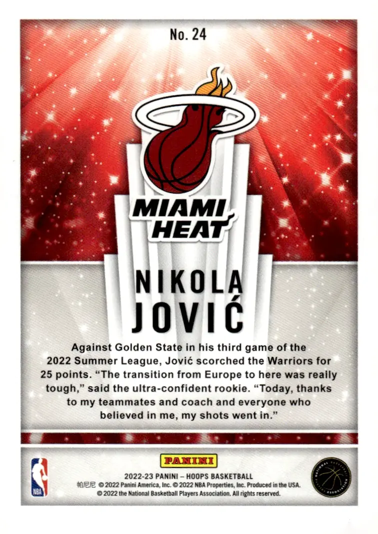 2022-23 NBA Hoops #24 Nikola Jović (back)