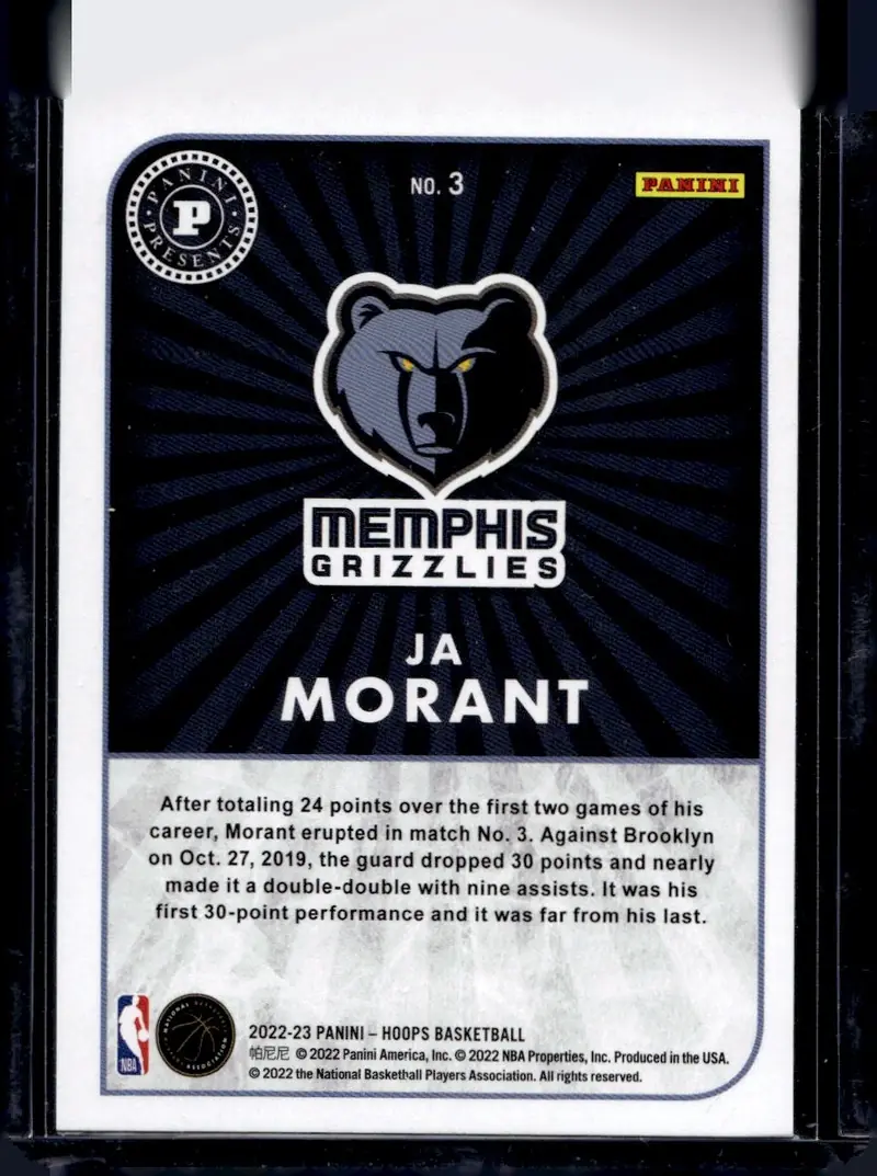 2022-23 NBA Hoops #3 Ja Morant (back)