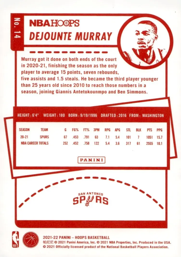 2021-22 NBA Hoops #14 Dejounte Murray (back)