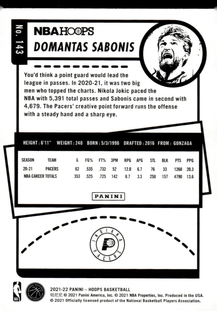 2021-22 NBA Hoops #143 Domantas Sabonis (back)
