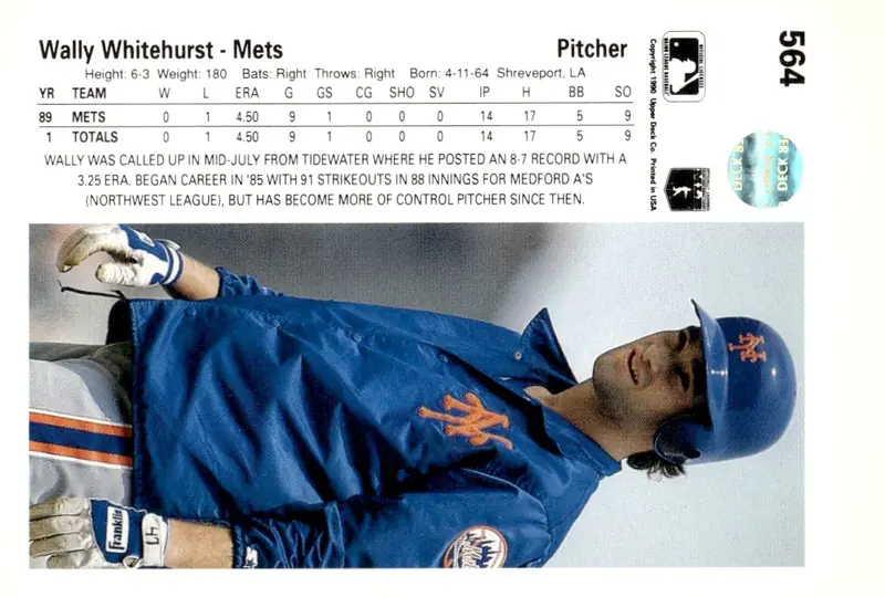1990 Upper Deck #564 Wally Whitehurst (back)