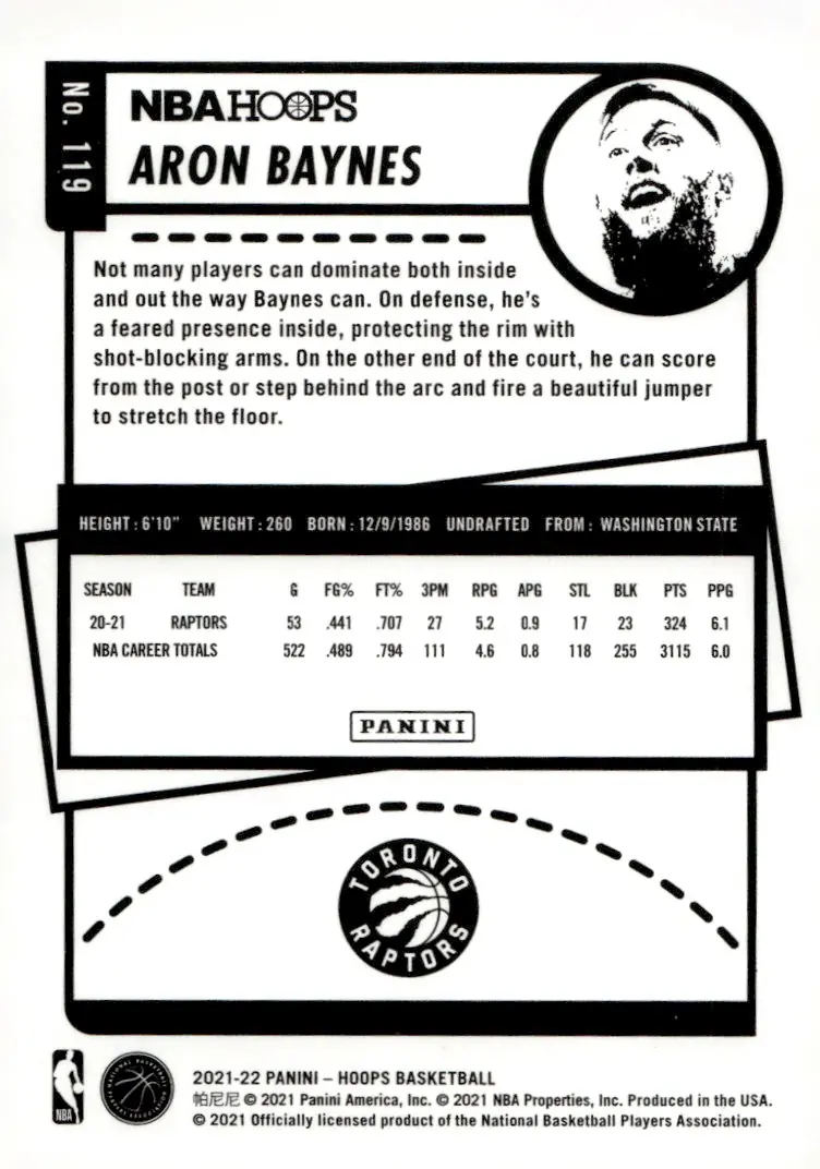 2021-22 NBA Hoops #119 Aron Baynes (back)