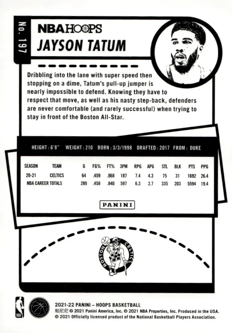 2021-22 NBA Hoops #197 Jayson Tatum (back)