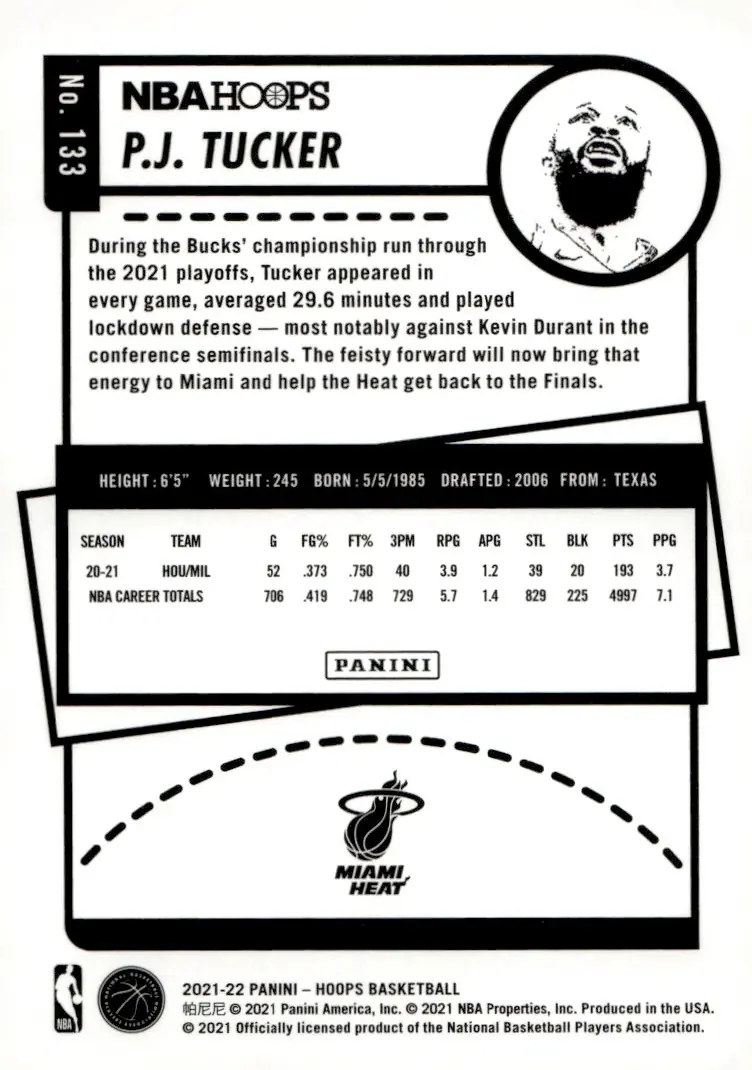 2021-22 NBA Hoops #133 P.J. Tucker (back)