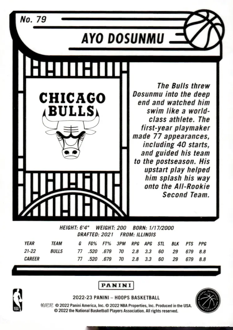 2022-23 NBA Hoops #79 Ayo Dosunmu (back)
