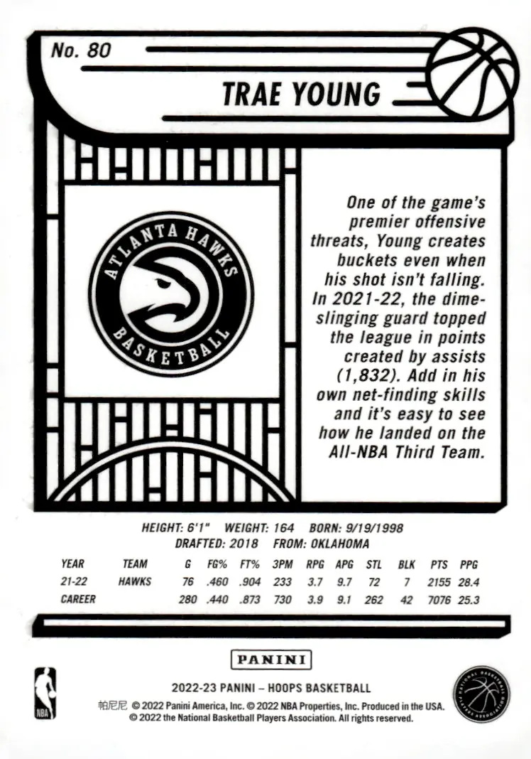 2022-23 NBA Hoops #80 Trae Young (back)
