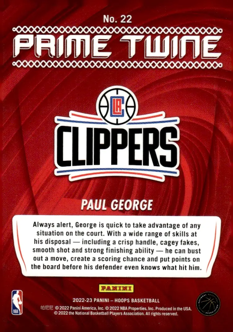 2022-23 NBA Hoops #22 Paul George (back)