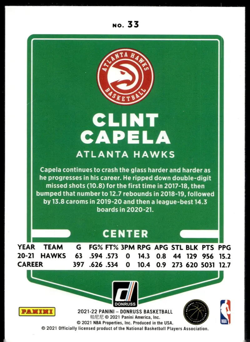 2021-22 Donruss #33 Clint Capela (back)