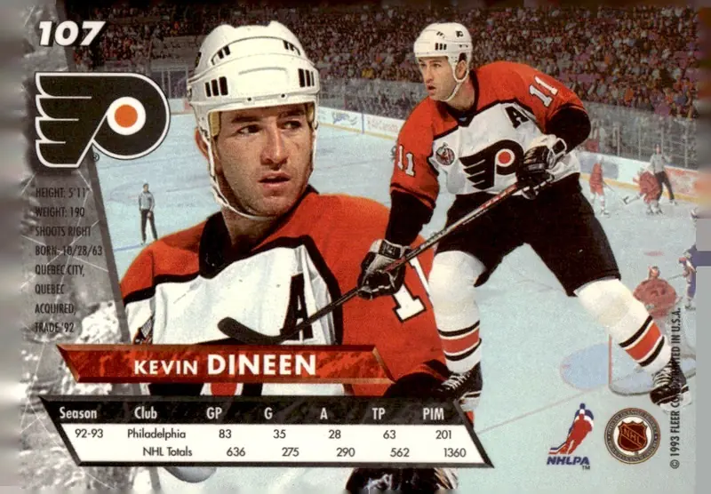 1993-94 Fleer Ultra #107 Kevin Dineen (back)