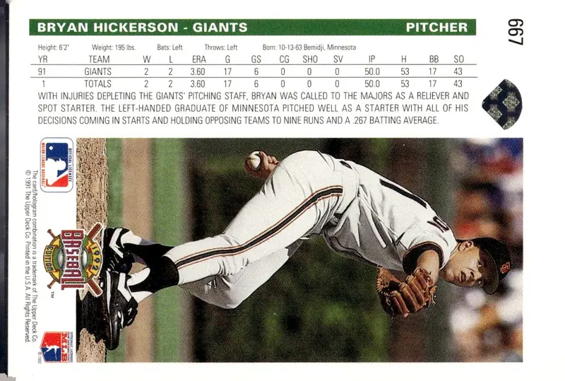 1992 Upper Deck Baseball #667 Bryan Hickerson (back)
