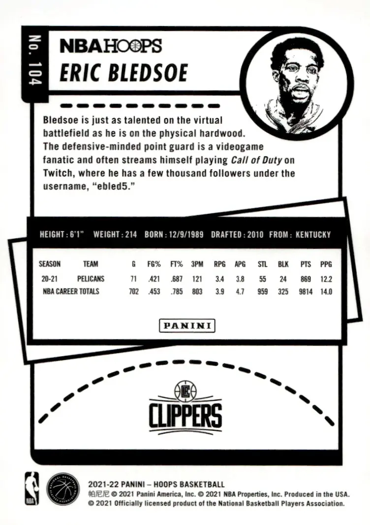 2021-22 NBA Hoops #104 Eric Bledsoe (back)
