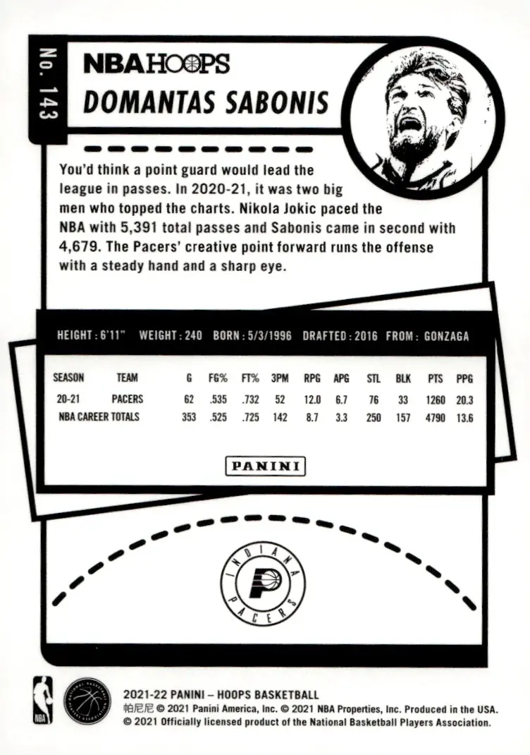 2021-22 NBA Hoops #143 Domantas Sabonis (back)