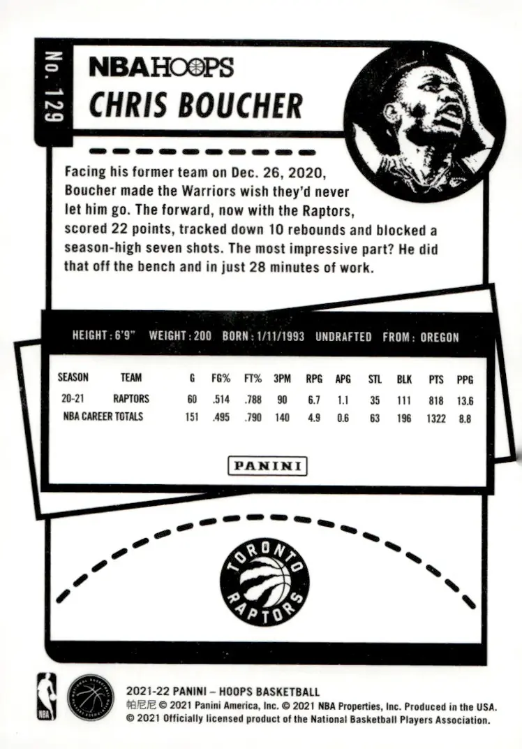 2021-22 NBA Hoops #129 Chris Boucher (back)