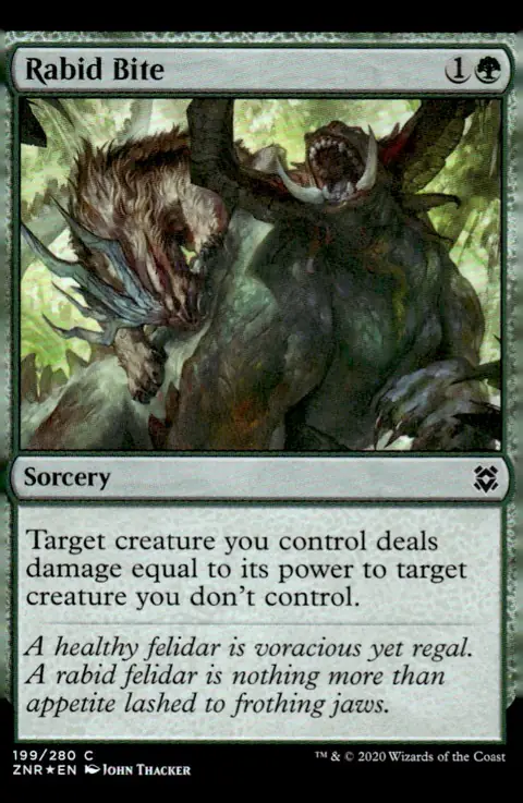 2020 Zendikar Rising (ZNR) #199/280 Rabid Bite (card name); art by John Thacker