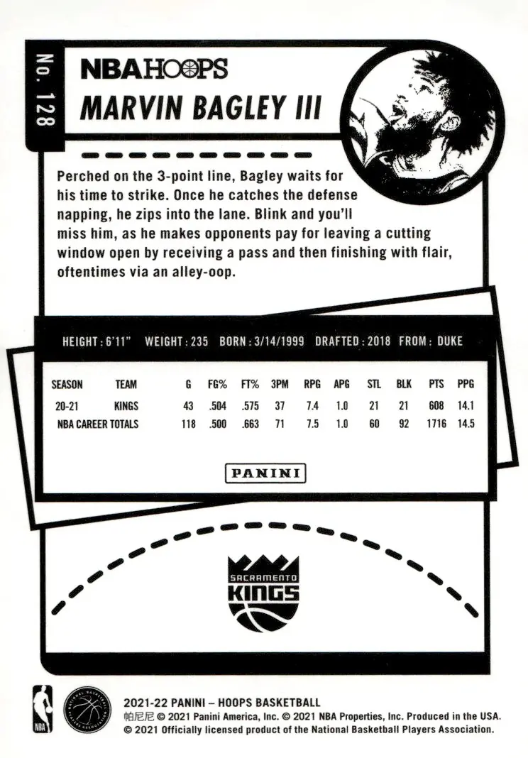 2021-22 NBA Hoops #128 Marvin Bagley III (back)
