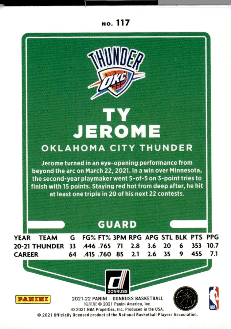 2021-22 Donruss #117 Ty Jerome (back)