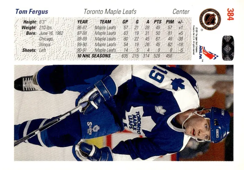 1991-92 Upper Deck #384 Tom Fergus (back)