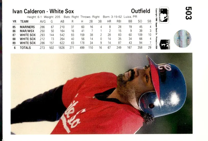 1990 Upper Deck #503 Ivan Calderon (back)
