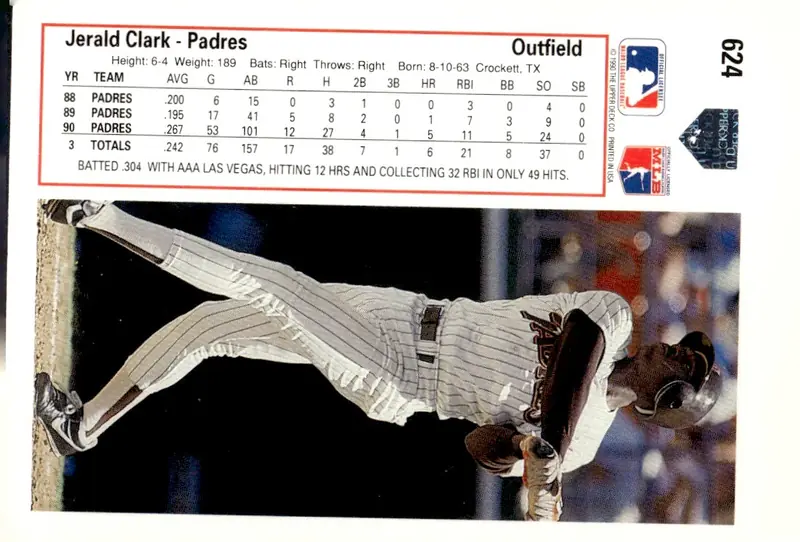 1991 Upper Deck #624 Jerald Clark (back)