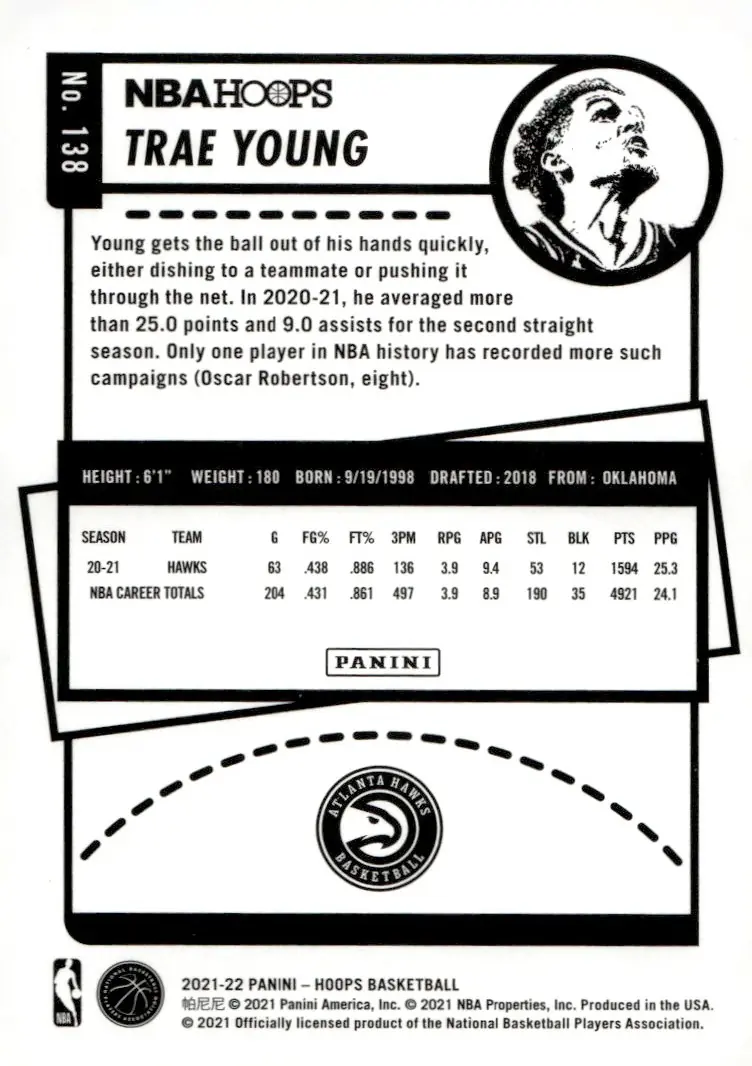 2021-22 NBA Hoops #138 Trae Young (back)