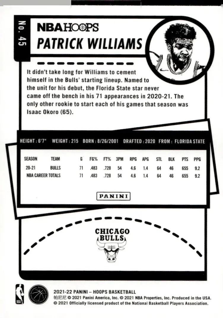 2021-22 NBA Hoops #45 Patrick Williams (back)