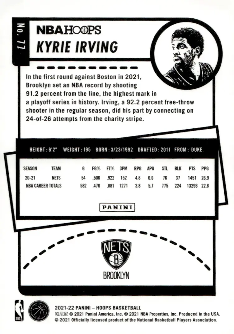 2021-22 NBA Hoops #77 Kyrie Irving (back)