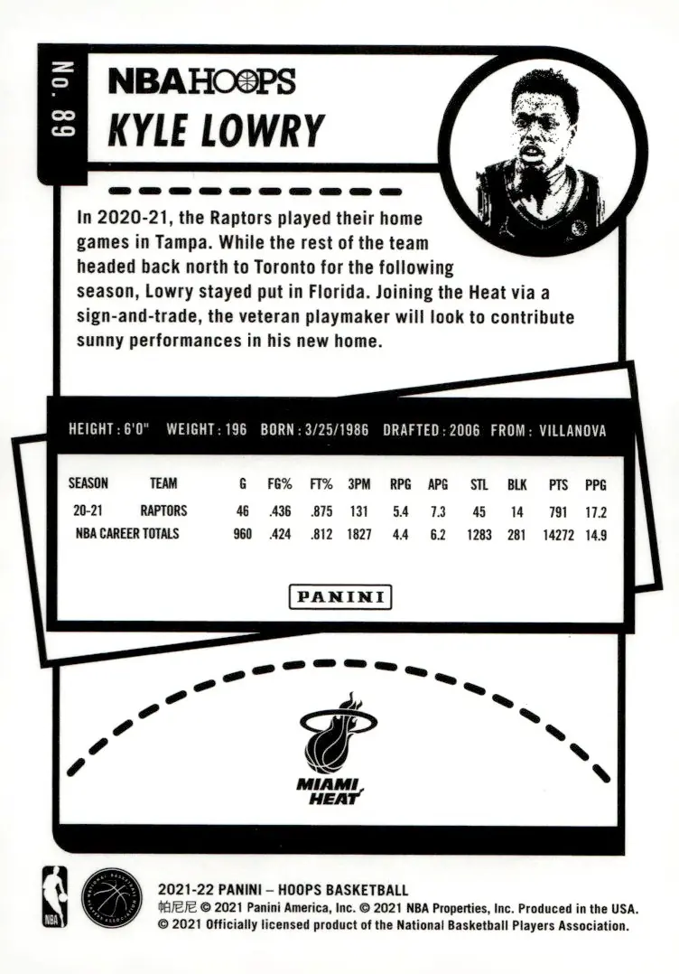 2021-22 NBA Hoops #89 Kyle Lowry (back)