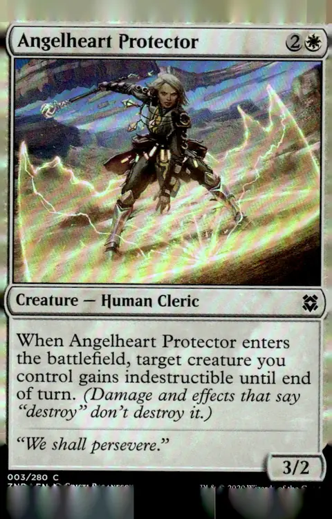 2020 Zendikar Rising (ZNR) #003/280 Angelheart Protector (Creature — Human Cleric); art by Cristi Balanescu – Foil