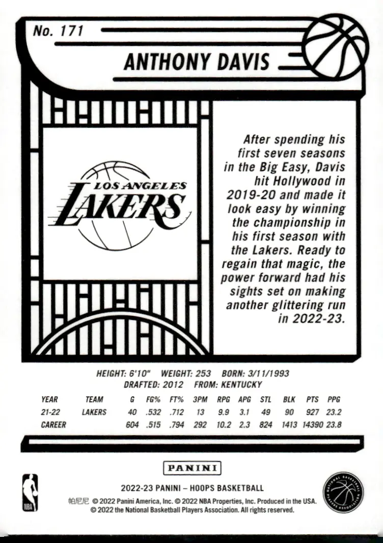 2022-23 NBA Hoops #171 Anthony Davis (back)