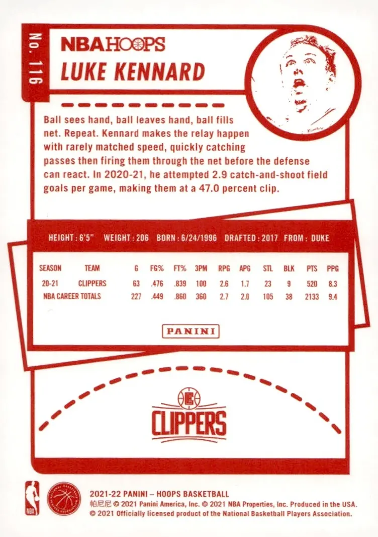 2021-22 NBA Hoops #116 Luke Kennard (back)