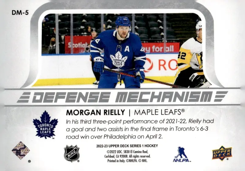 2022-23 Upper Deck Series 1 #DM-5 Morgan Rielly (back)