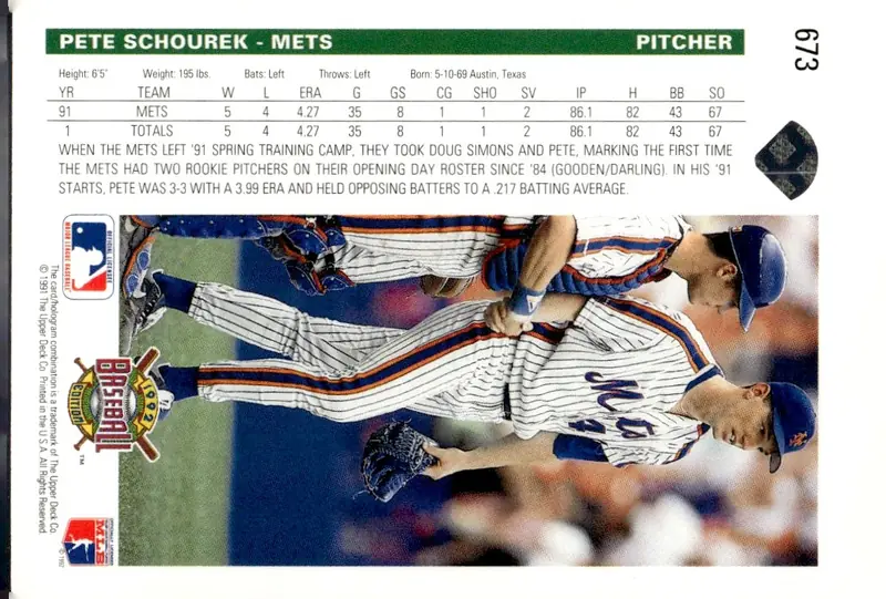 1992 Upper Deck Baseball #673 Pete Schourek (back)