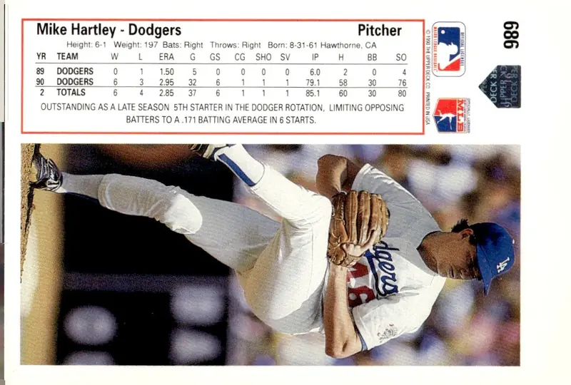 1991 Upper Deck #686 Mike Hartley (back)