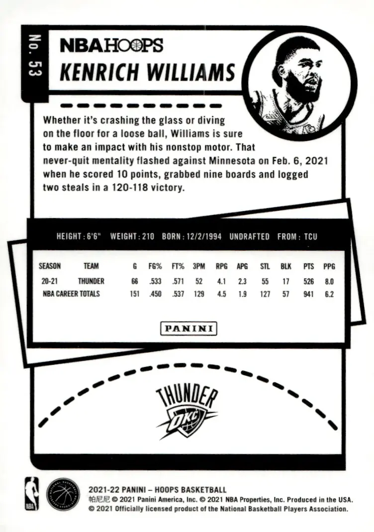 2021-22 NBA Hoops #53 Kenrich Williams (back)