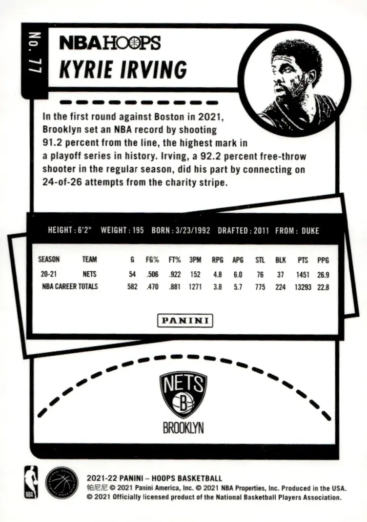 2021-22 NBA Hoops #77 Kyrie Irving (back)