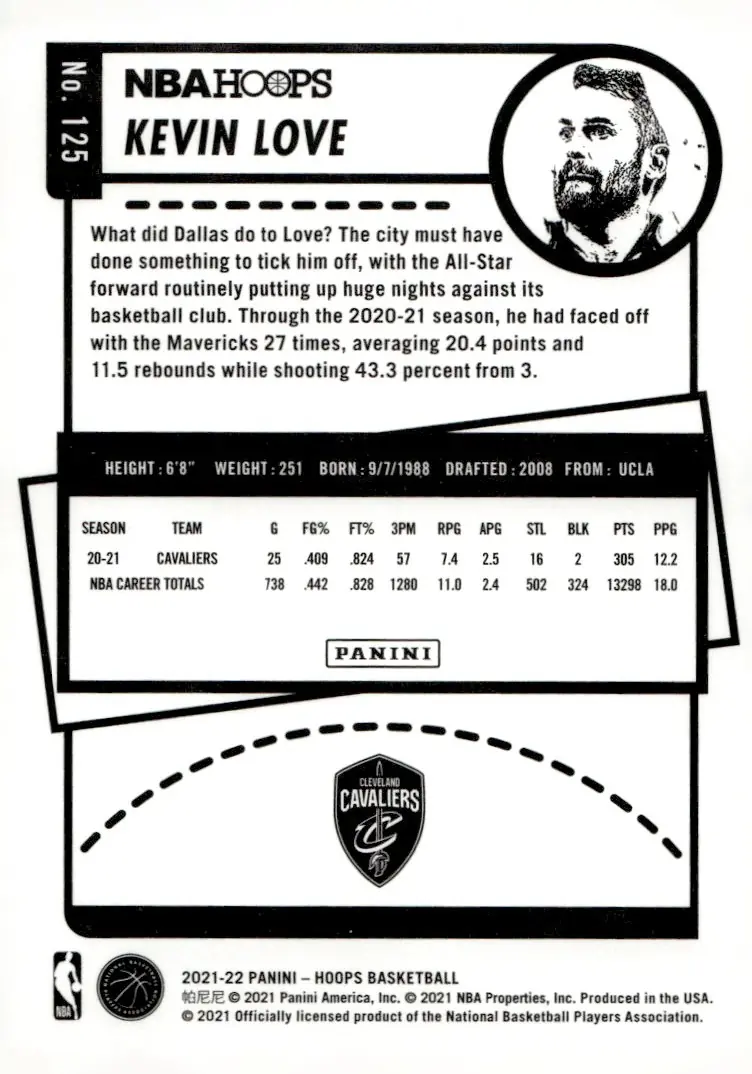 2021-22 NBA Hoops #125 Kevin Love (back)