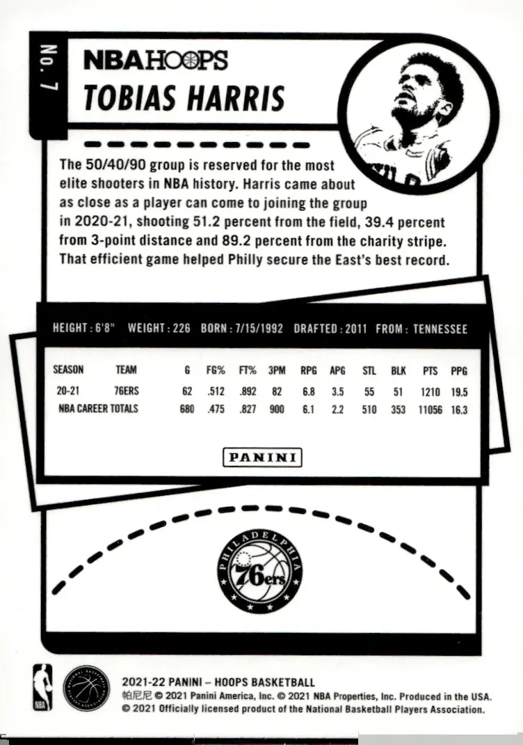 2021-22 NBA Hoops #7 Tobias Harris (back)