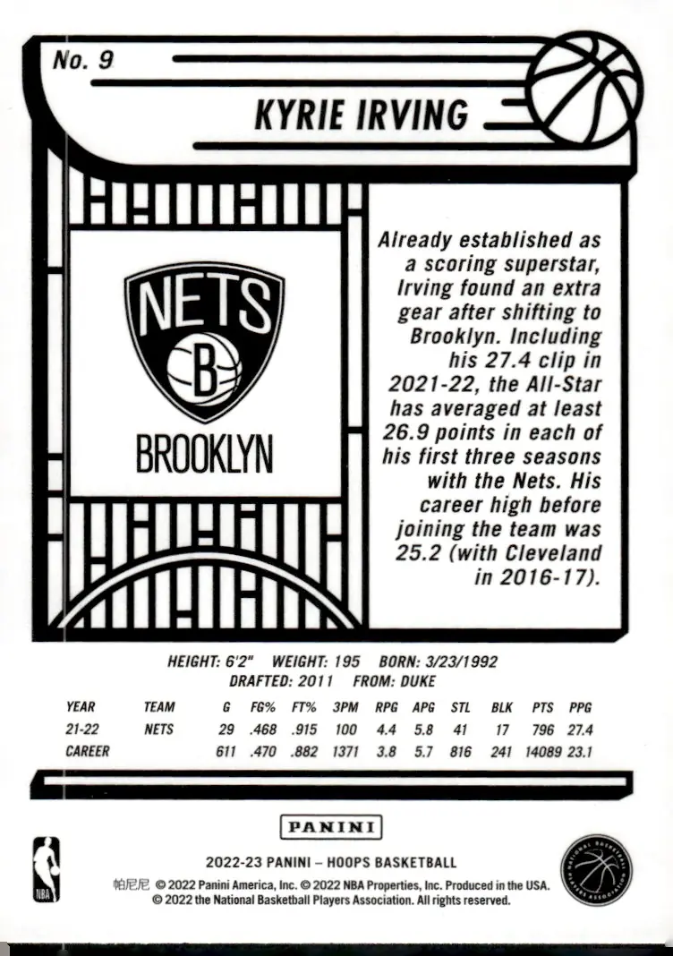2022-23 NBA Hoops #9 Kyrie Irving (back)