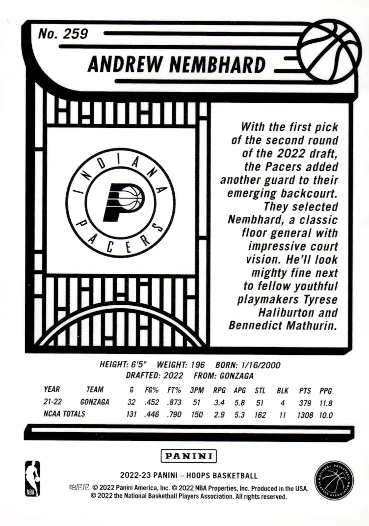 2022-23 NBA Hoops #259 Andrew Nembhard (back)