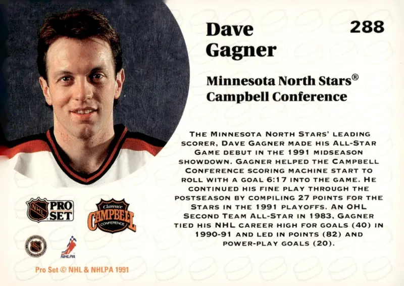 1991-92 Pro Set (Series 1) #288 Dave Gagner (back)