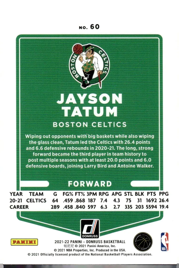 2021-22 Donruss #60 Jayson Tatum (back)