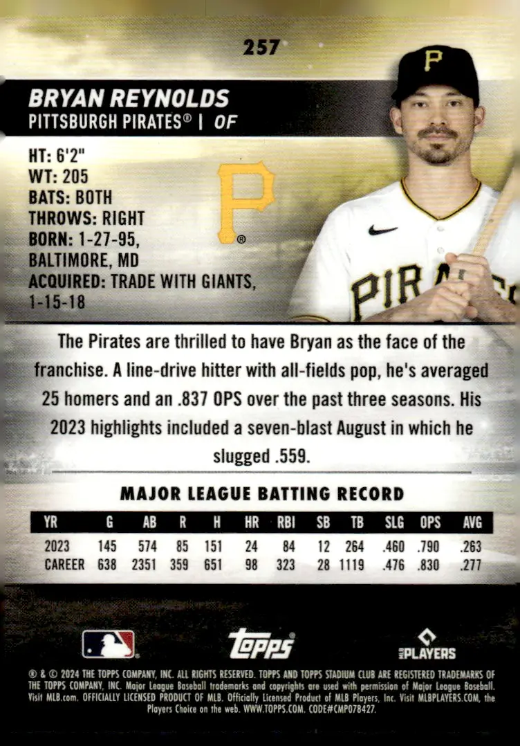 2024 Topps Stadium Club #257 Bryan Reynolds (back)