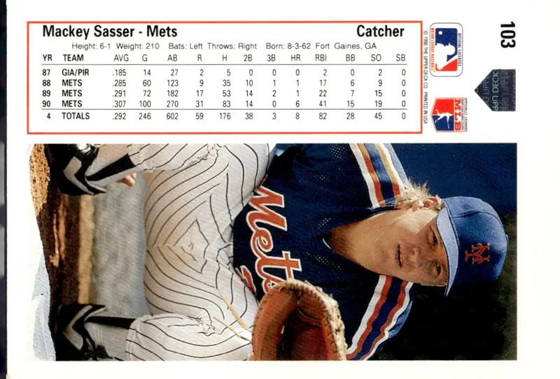 1991 Upper Deck #103 Mackey Sasser (back)